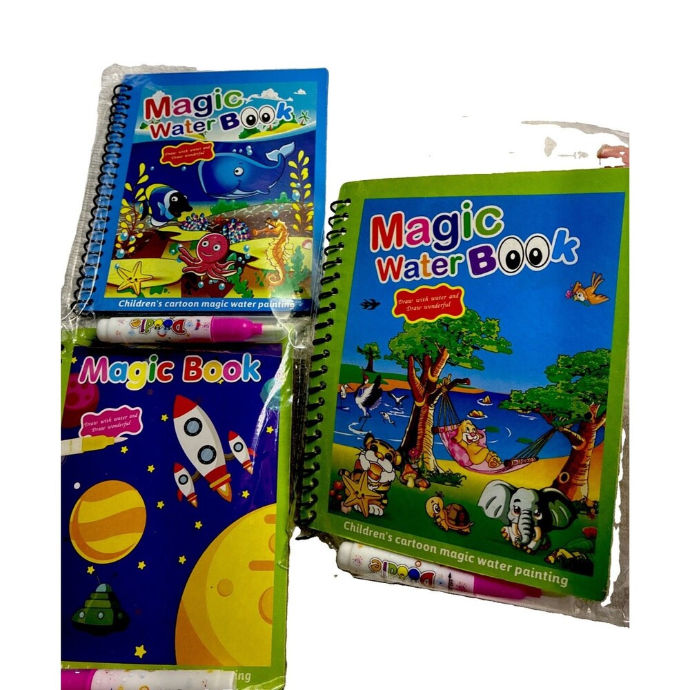 3 Pack Water Coloring Books, Reusable Water Painting Books with characters